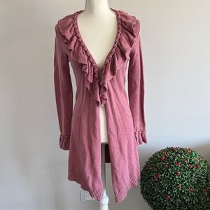 Heather Chic Mauve Ruffled Women's Cardigan Sz M